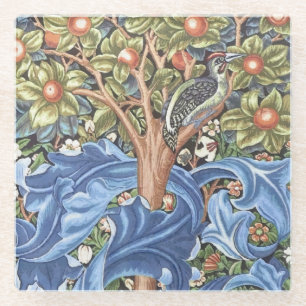 William Morris Woodpecker-Teppich Blumen Vintage Glasuntersetzer