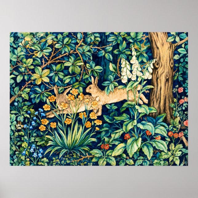 William Morris "Zwei Hasen" Wilde Kaninchen  Poster (Vorne)