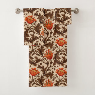 William Morrisanemone, -BEIGE, -brown und -rost Badhandtuch Set
