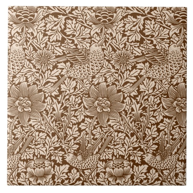 William Morris'Bird and Anemone in Brown Fliese (Vorderseite)