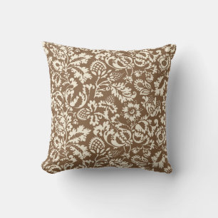 William Morrisblumendamast, Taupe TAN und Beige Kissen