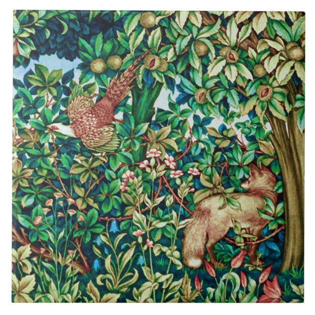 William MorrisFox und Fasan-Tapisserie-Druck Fliese (Vorderseite)
