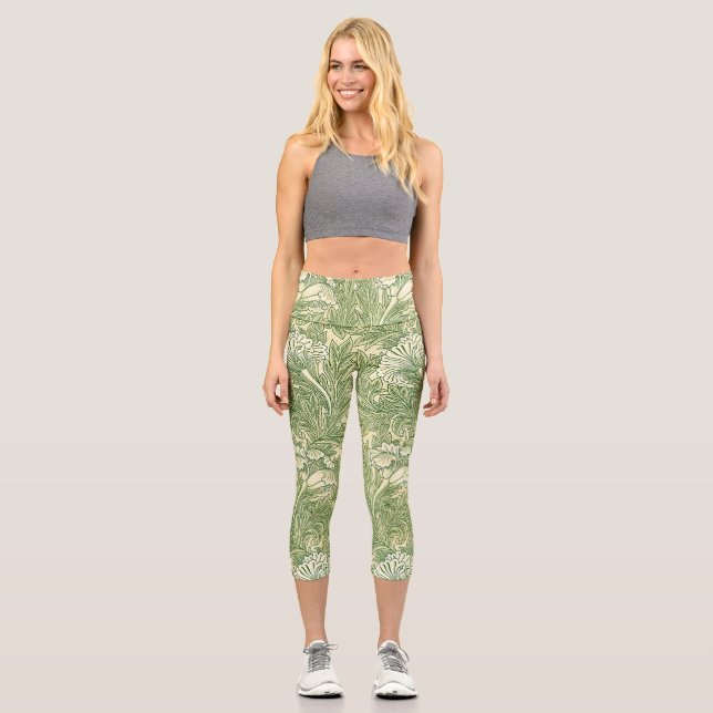 William Morris's berühmtes Tulip-Muster Capri Leggings (Vorderseite)