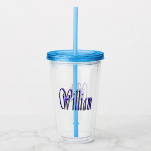 William Name In Blauem Glitter, Acryltrinkbecher