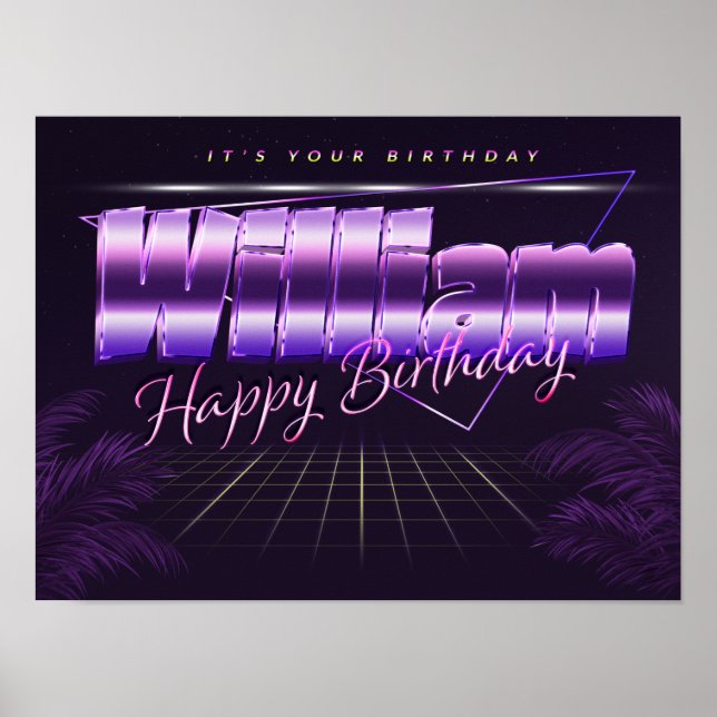 William Name Vorname lila retro Poster Geburtstag (Vorne)
