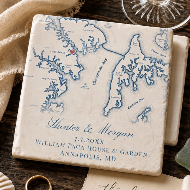 William Paca House Hochzeit Annapolis MD Karte  Steinuntersetzer (William Paca House Wedding Favor Annapolis Map Keepsake Stone Coaster by Coastal Map Designs)