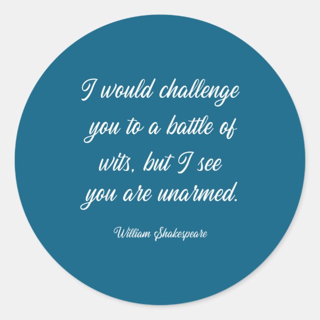 William Shakespeare Battle Of Wits English Literat Runder Aufkleber (Vorderseite)