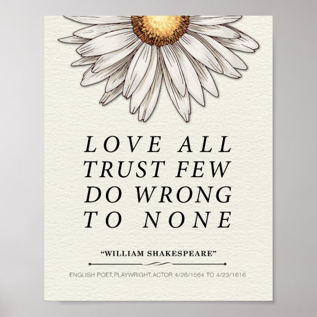 William Shakespeare Liebe All Quote Poster (Vorne)