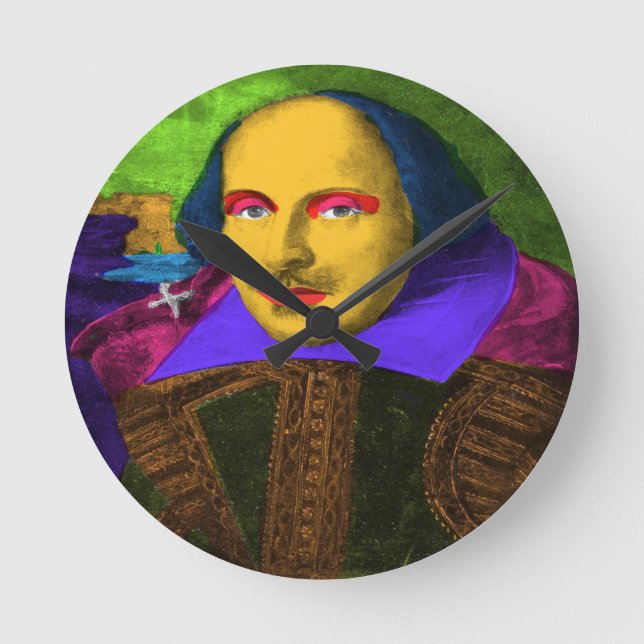 William Shakespeare Pop Art Runde Wanduhr (Vorderseite)