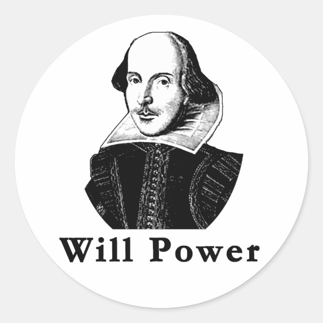 William Shakespeare WILL POWER Tshirts Runder Aufkleber (Vorderseite)