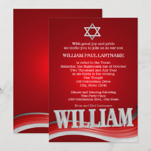 William Steel Wave Red Bar Mitzvah Einladung