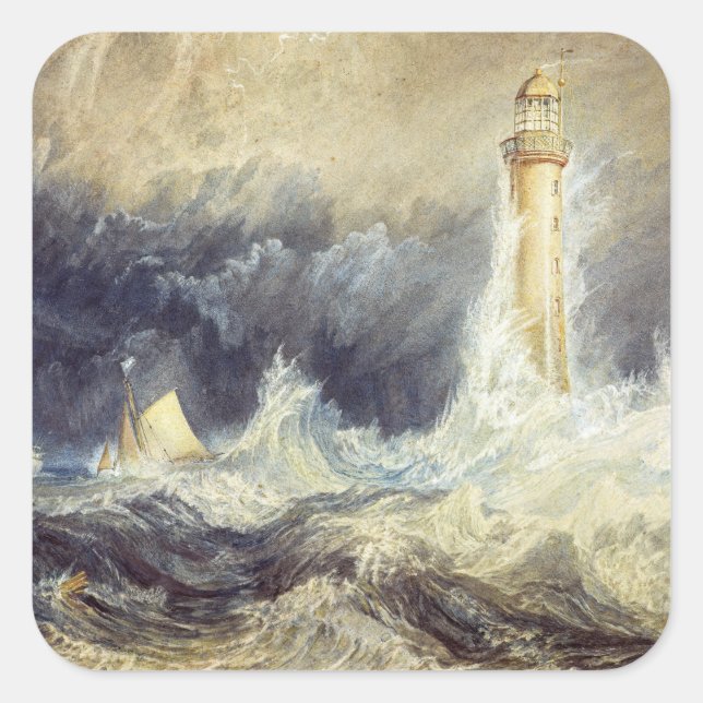 William Turner - Bell Rock Lighthouse Quadratischer Aufkleber (Vorderseite)