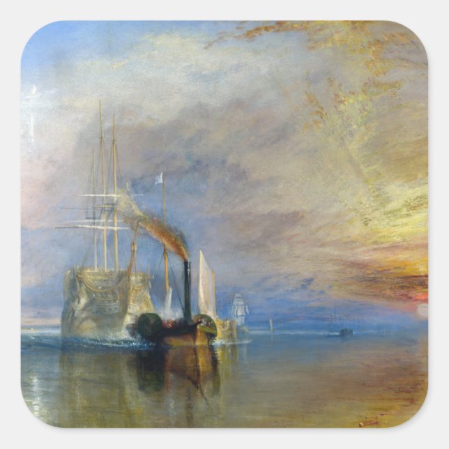 William Turner - Der Kampftemeraire Quadratischer Aufkleber (Vorderseite)