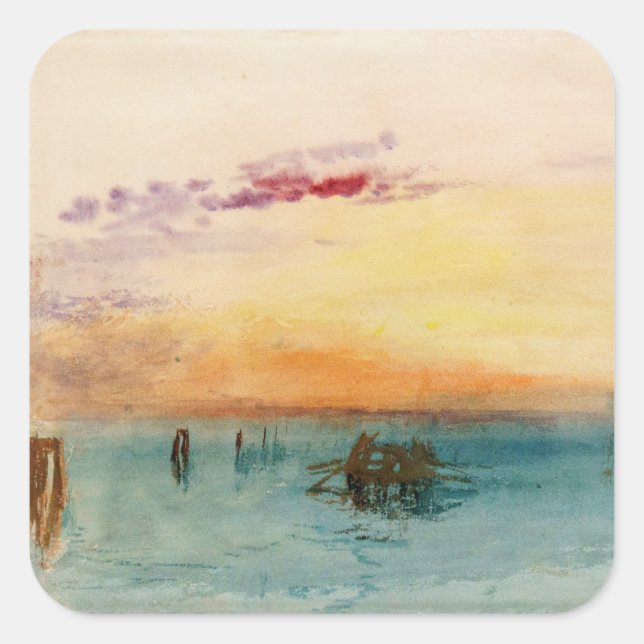 William Turner - Die Lagune bei Venedig bei Sonnen Quadratischer Aufkleber (Vorderseite)