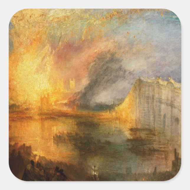 William Turner - The Burning of the Parliament Quadratischer Aufkleber (Vorderseite)