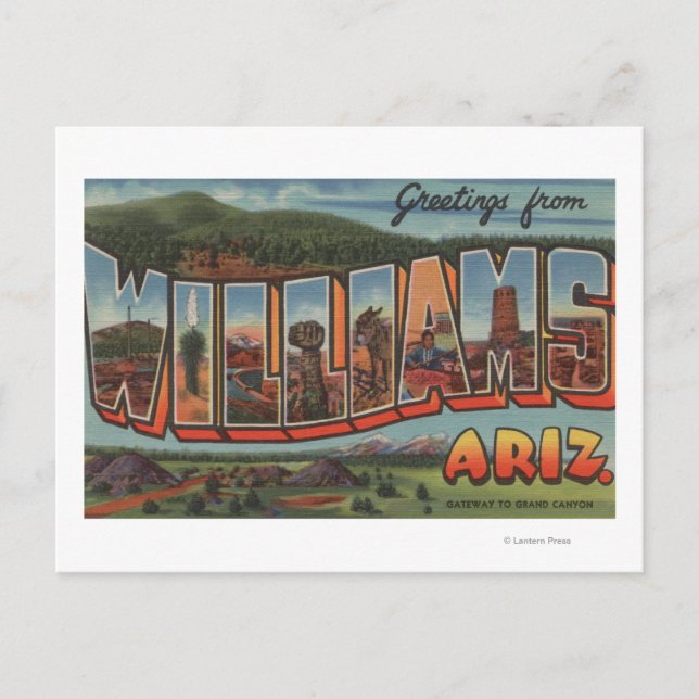 Williams, Arizona - Große Buchstabenszenen Postkarte (Vorderseite)