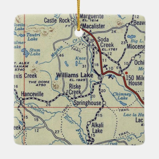 Williams Lake BC Vintag Map Keramikornament (Rückseite)