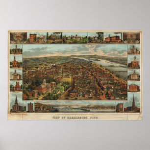 Williams map of Harrisburg, PA (1855) reprint Poster