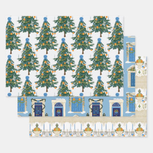 Williamsburg Christmas Blue und Orange Geschenkpapier Set