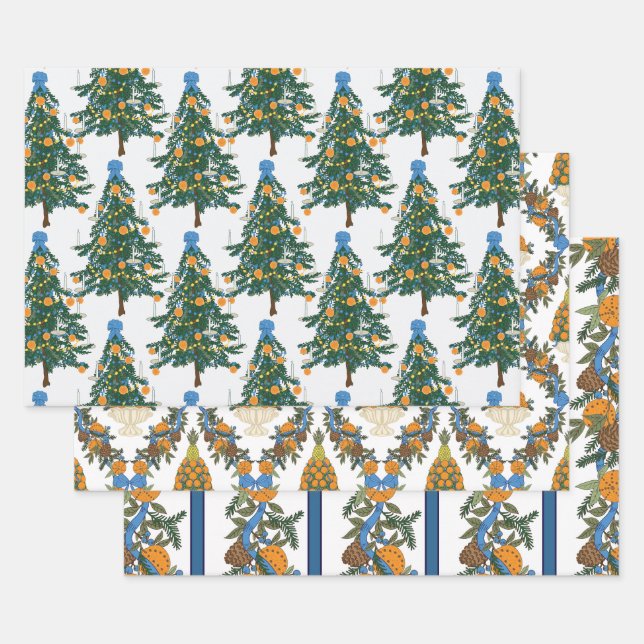 Williamsburg Christmas Blue und Orange Geschenkpapier Set (Set)
