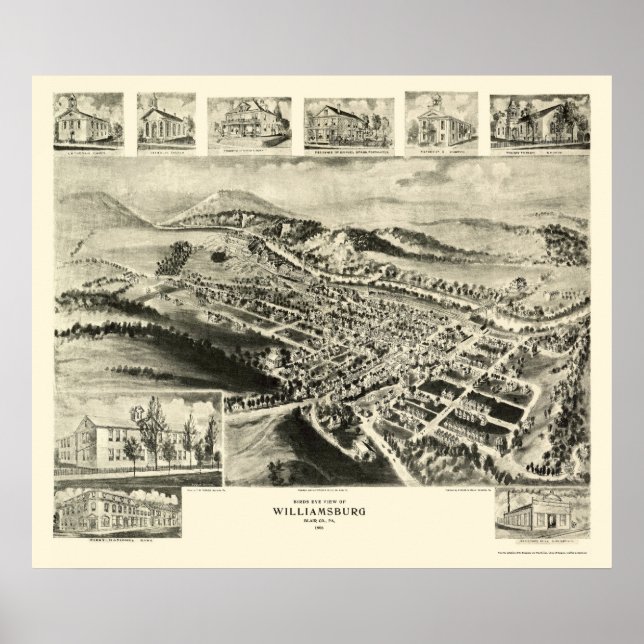 Williamsburg, PA Panoramic Map -1906 Poster (Vorne)