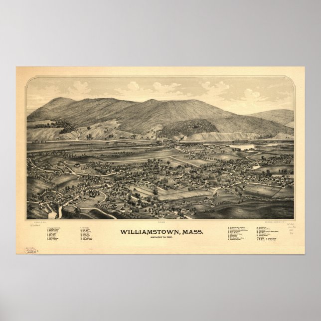 Williamstown Mass. 1889 Antike Panoramakarte Poster (Vorne)