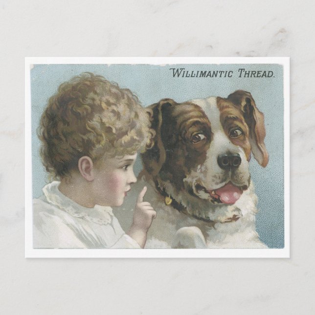 Willimantic Thread Little Girl mit Hund Postkarte (Vorderseite)