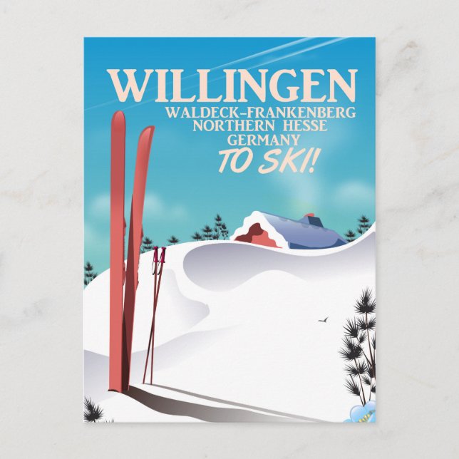 Willingen Skifahrplakat. Postkarte (Vorderseite)