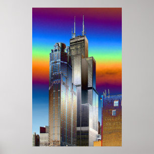 Willis/Sears-Turm in Chicago, digital zeichnend Poster