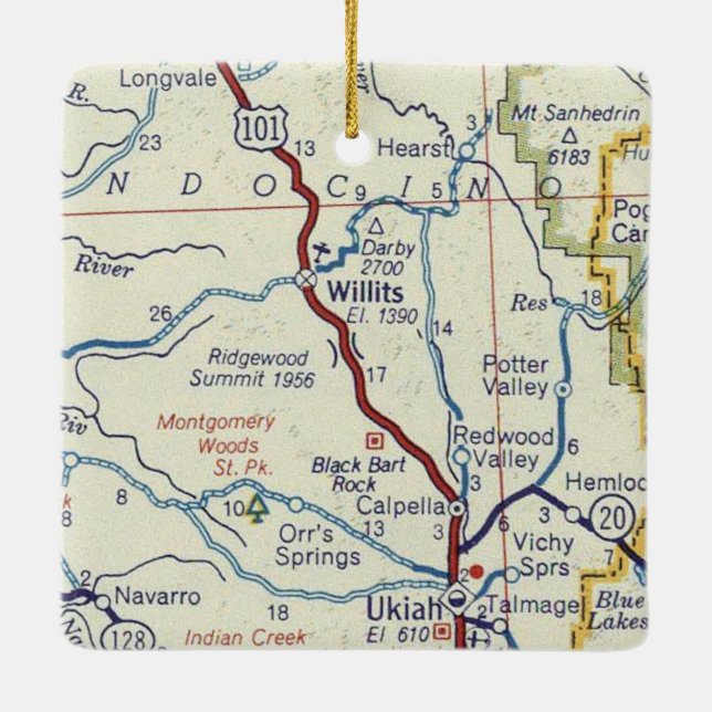 Willits CA Retro Map Keramikornament (Rückseite)