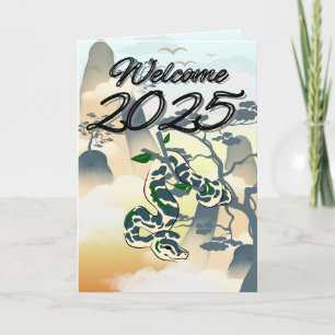 Willkommen 2025: Funny Snake New Year Card Feiertagskarte