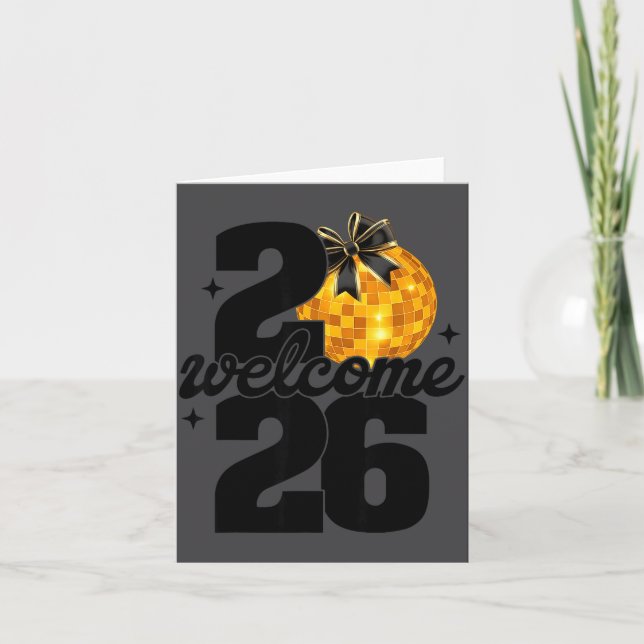 Willkommen 2026 Frohes Neues Jahr Disco-Kugel und  Karte (Vorderseite)