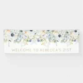 Willkommen 21. Party Name White Florals Blätter Banner
