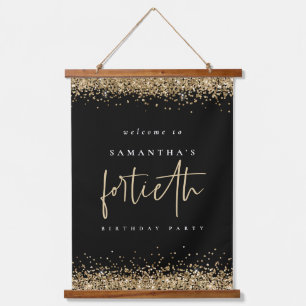 Willkommen 40 Gold Glitzer Name Black Wandteppich Mit Holzrahmen