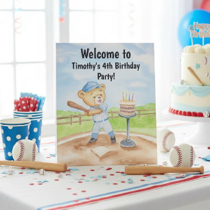 Willkommen 4. Geburtstag Tee Ball Teddybär Basebal Sockelschild