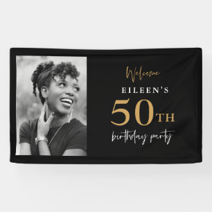 Willkommen 50. Geburtstagsfeier Foto Schwarz und G Banner