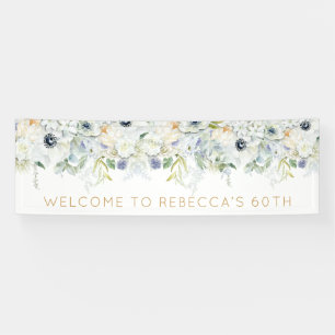 Willkommen 60. Geburtstagsparty Name Floral Blätte Banner