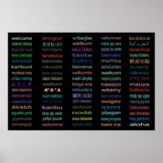 Willkommen 80 Sprachen Poster - 5 Größen /Schwarz