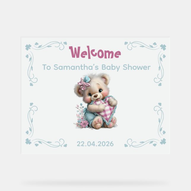 Willkommen Acryl-Schild Teddybär Baby Shower  Acrylschild (Vorderseite)
