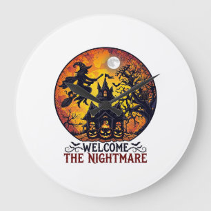 Willkommen Albtraum Halloween Spukhaus Fliegende H Große Wanduhr