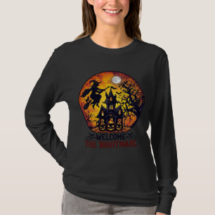 Willkommen Albtraum Halloween Spukhaus Fliegende H T-Shirt