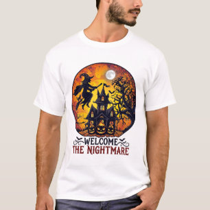 Willkommen Albtraum Halloween Spukhaus Fliegende H T-Shirt