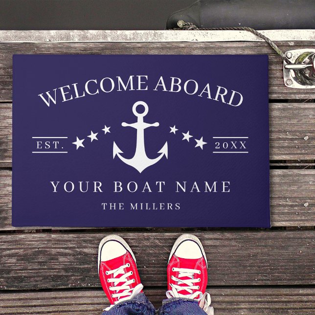 Willkommen an Bord Anker Boot Name Nautical Fußmatte (Anchor Custom Boat Name Welcome  Aboard  Nautical Doormat)