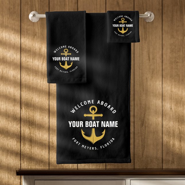 Willkommen an Bord Boot Black & Gold Nautical Anke Badhandtuch Set (Von Creator hochgeladen)