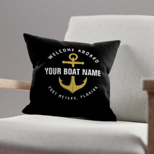 Willkommen an Bord Boot Schwarz & Gold Nautischer  Kissen