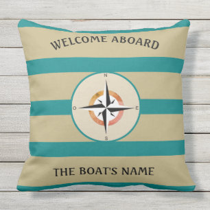 Willkommen an Bord Boots-Namen-der aquamarinen Kissen