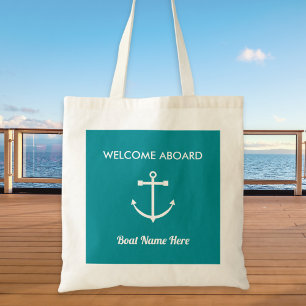 Willkommen an Bord Bootsname Nautical Anchor Tragetasche