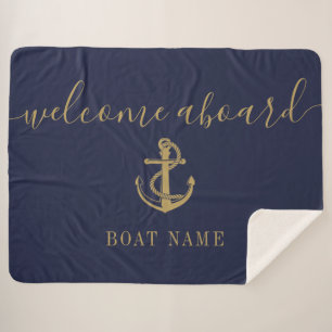 Willkommen an Bord Bootsname Navy Blau Gold Sherpadecke