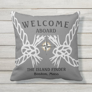 Willkommen an Bord der Boote Name Grau und Weiß Kissen