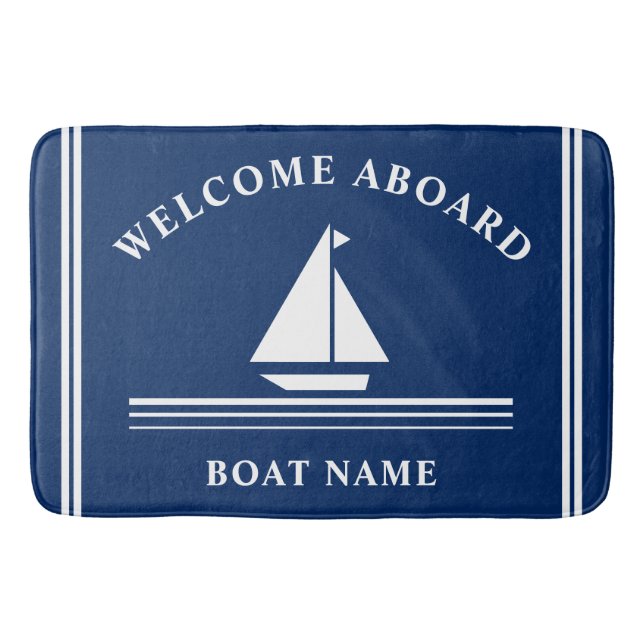 Willkommen an Bord der Nautical Boote Navy Blauer  Badematte (Vorderseite)